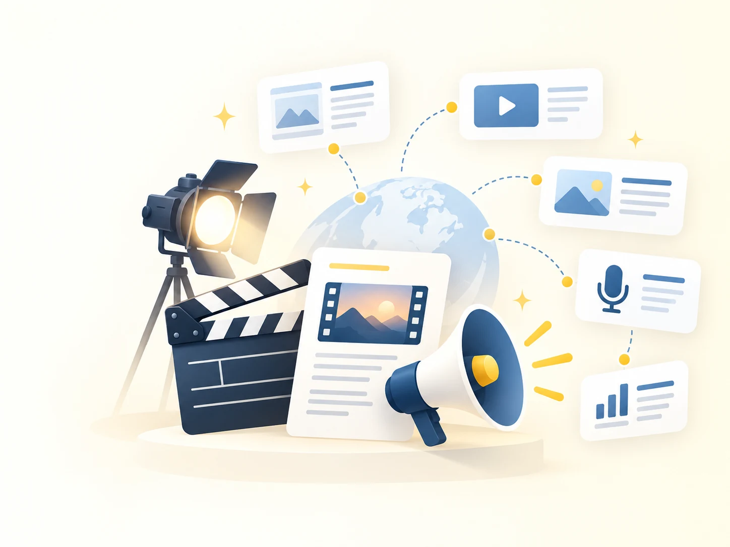 Film publicity and media distribution illustration