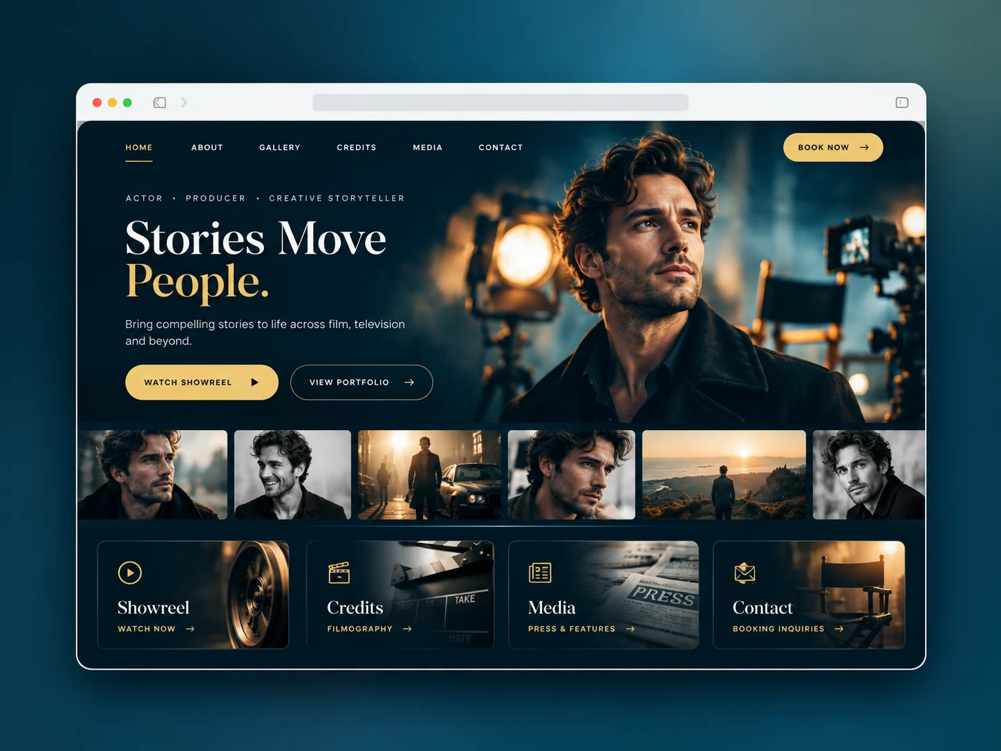 Entertainment professional website homepage concept mockup
